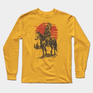 American Native Warrior Riding A Horse Long Sleeve T-Shirt